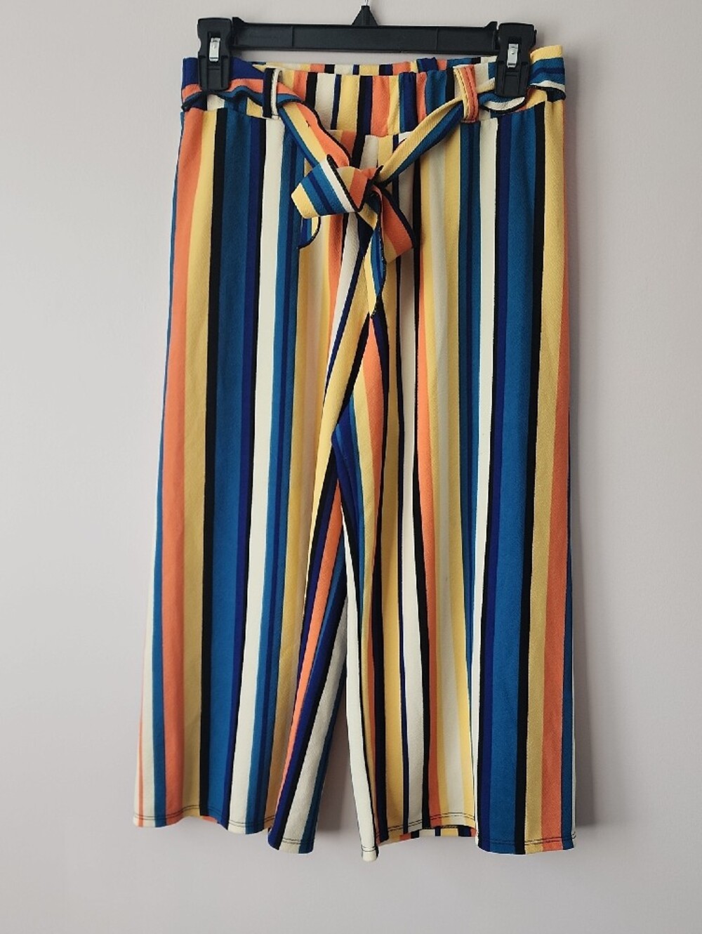 Ashley Blue Striped Midi Pants in Blue, Yellow, Orange & Cream